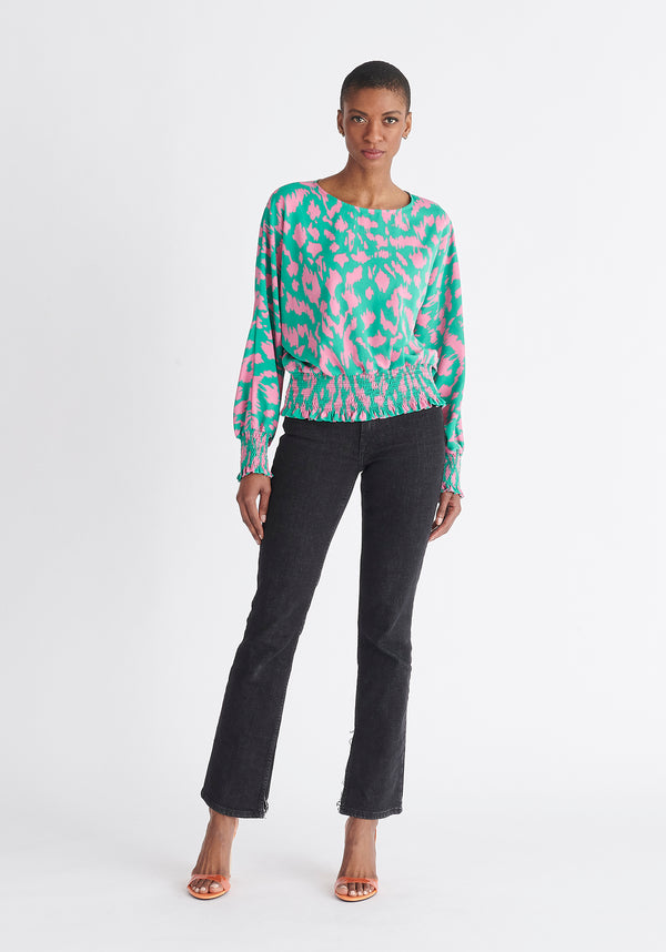 Paisie Multicolour Animal Print Balloon Sleeve Blouse