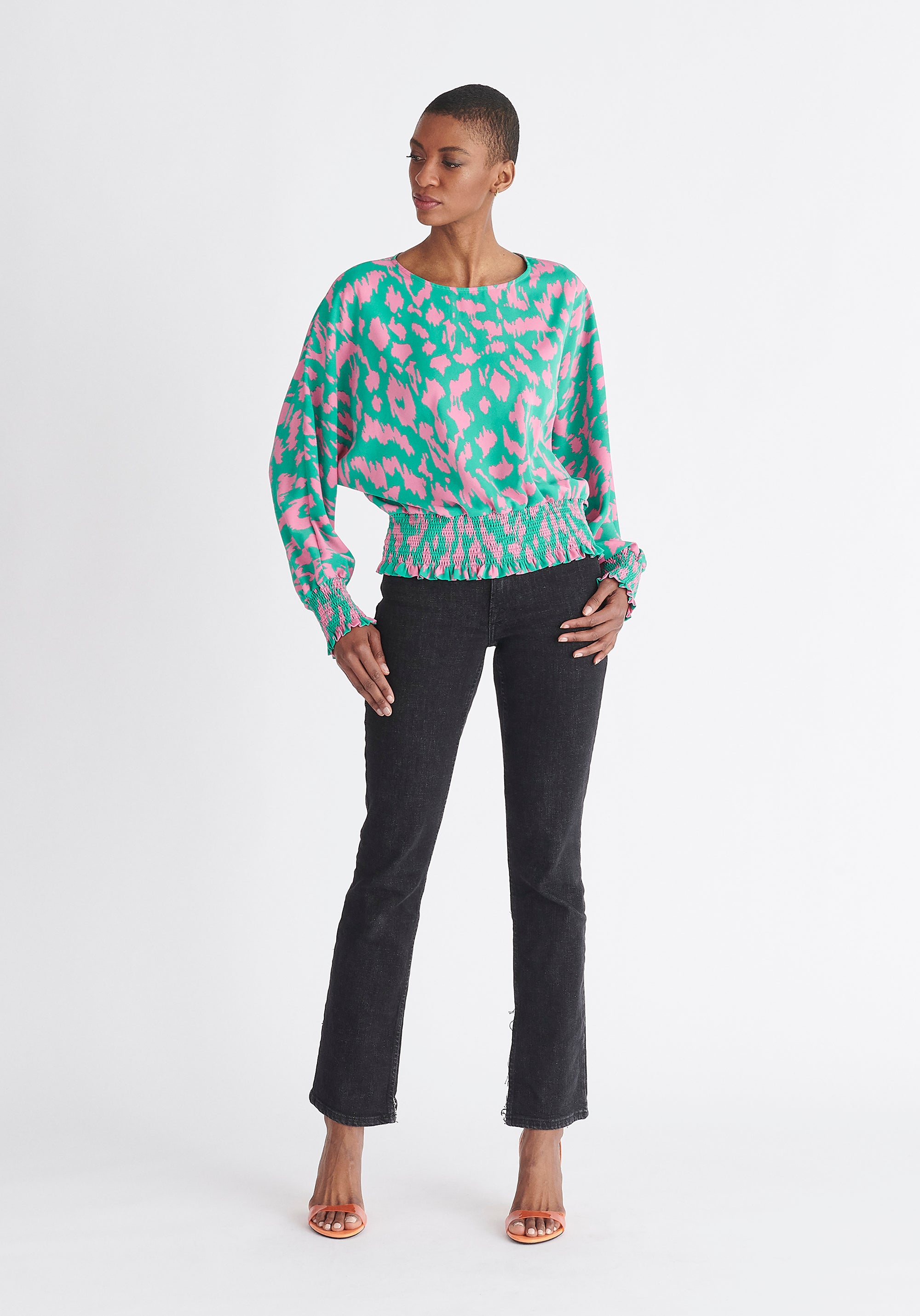 Paisie Multicolour Animal Print Balloon Sleeve Blouse