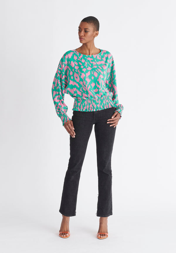 Paisie Multicolour Animal Print Balloon Sleeve Blouse