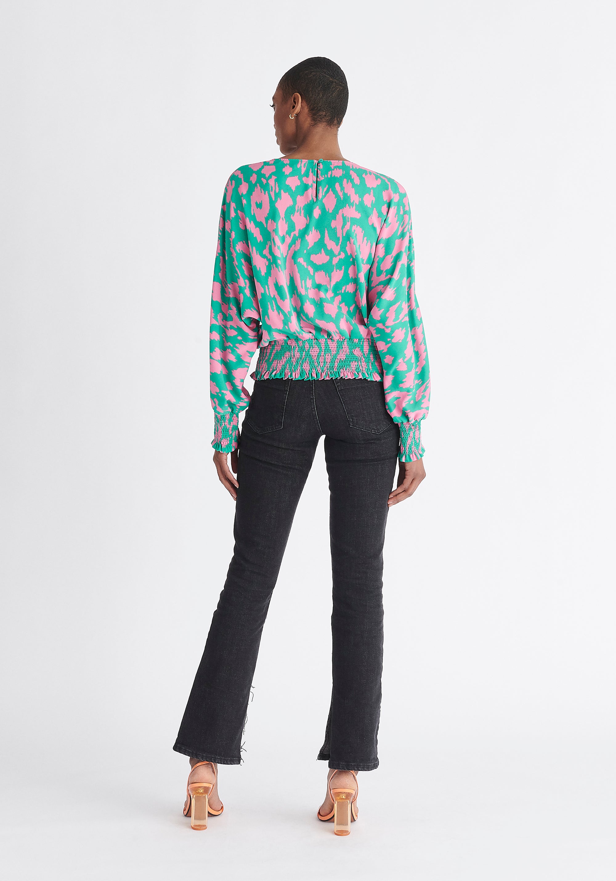 Paisie Multicolour Animal Print Balloon Sleeve Blouse Back