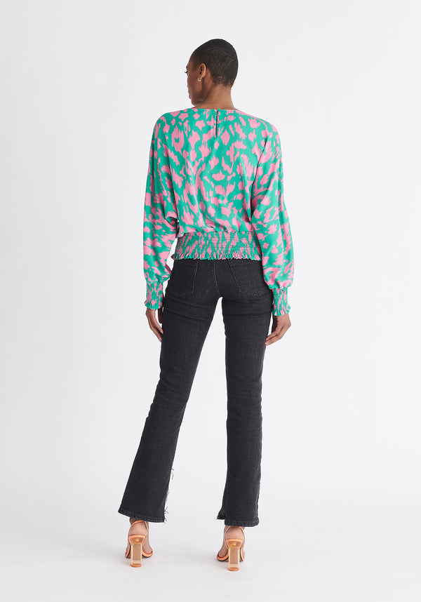 Paisie Multicolour Animal Print Balloon Sleeve Blouse Back
