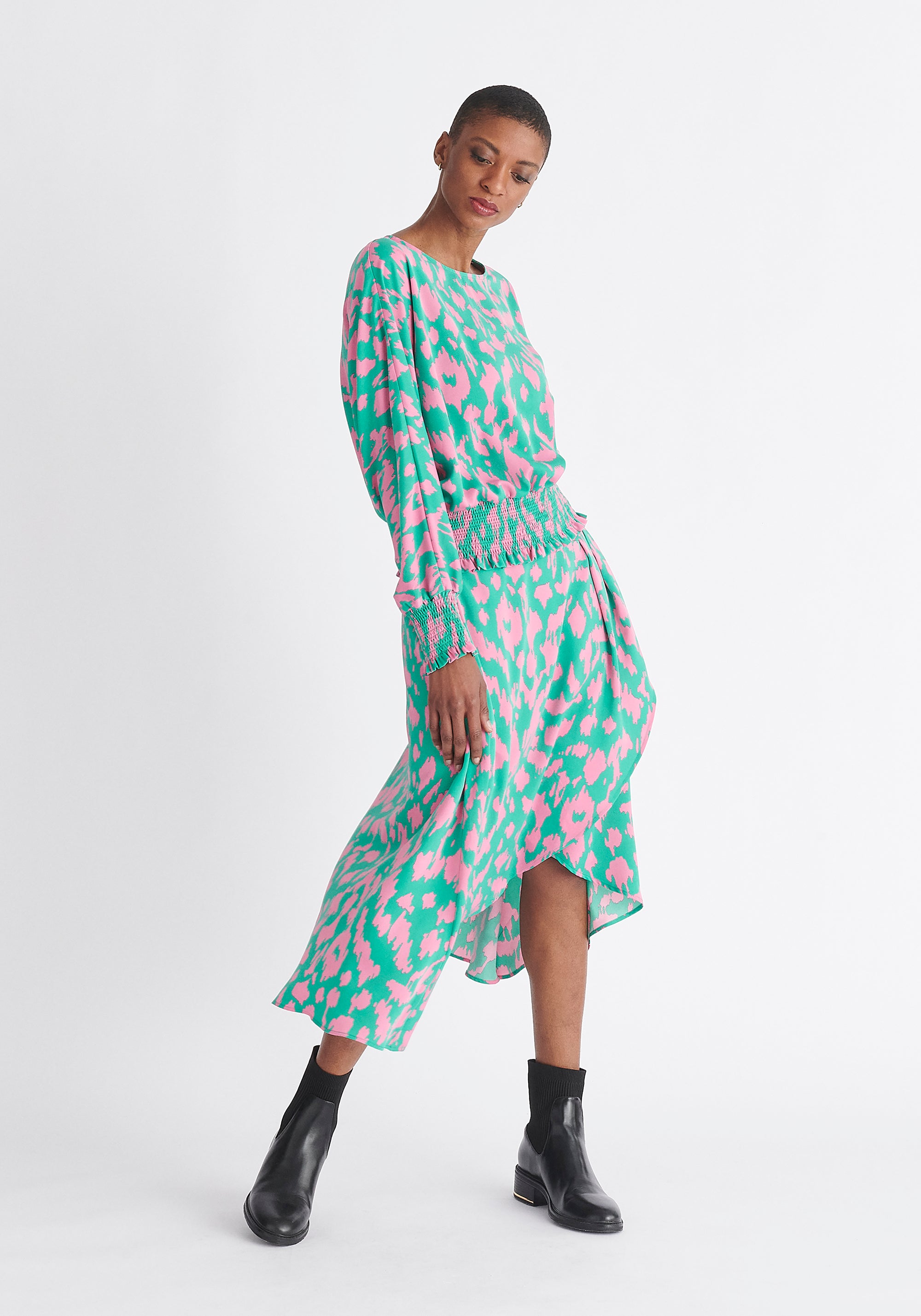 Paisie Multicolour Animal Print Balloon Sleeve Blouse