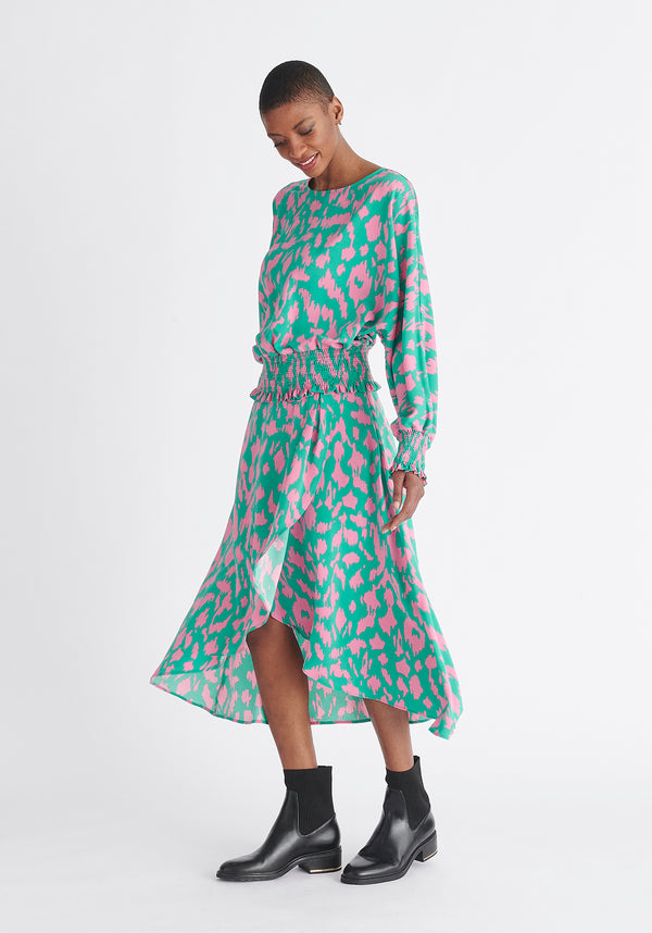 Paisie Multicolour Animal Print Balloon Sleeve Blouse