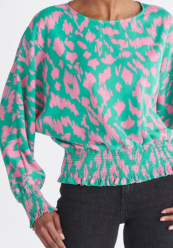 Paisie Multicolour Animal Print Balloon Sleeve Blouse Close Up