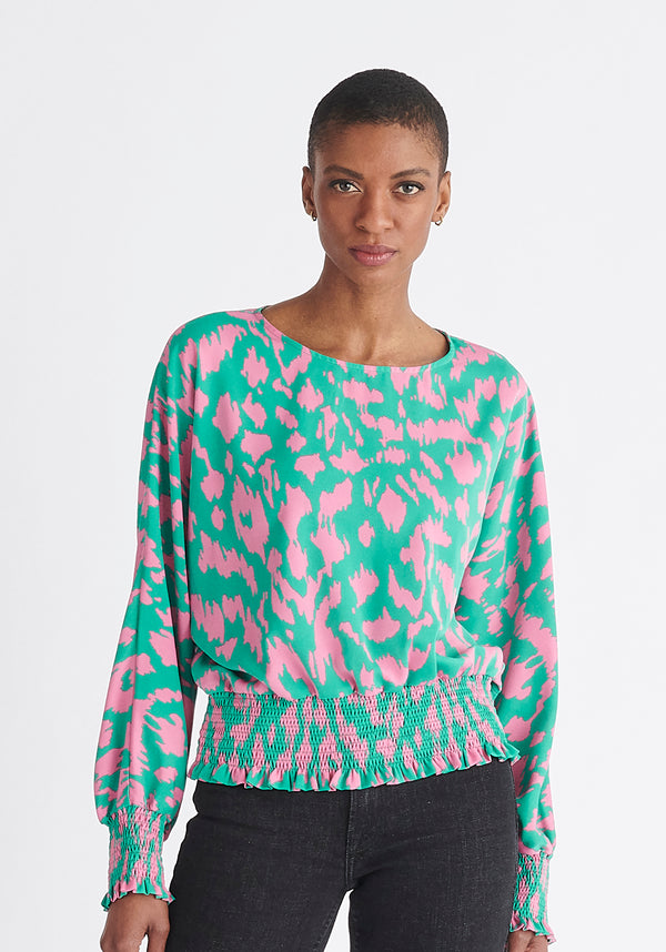 Paisie Multicolour Animal Print Balloon Sleeve Blouse