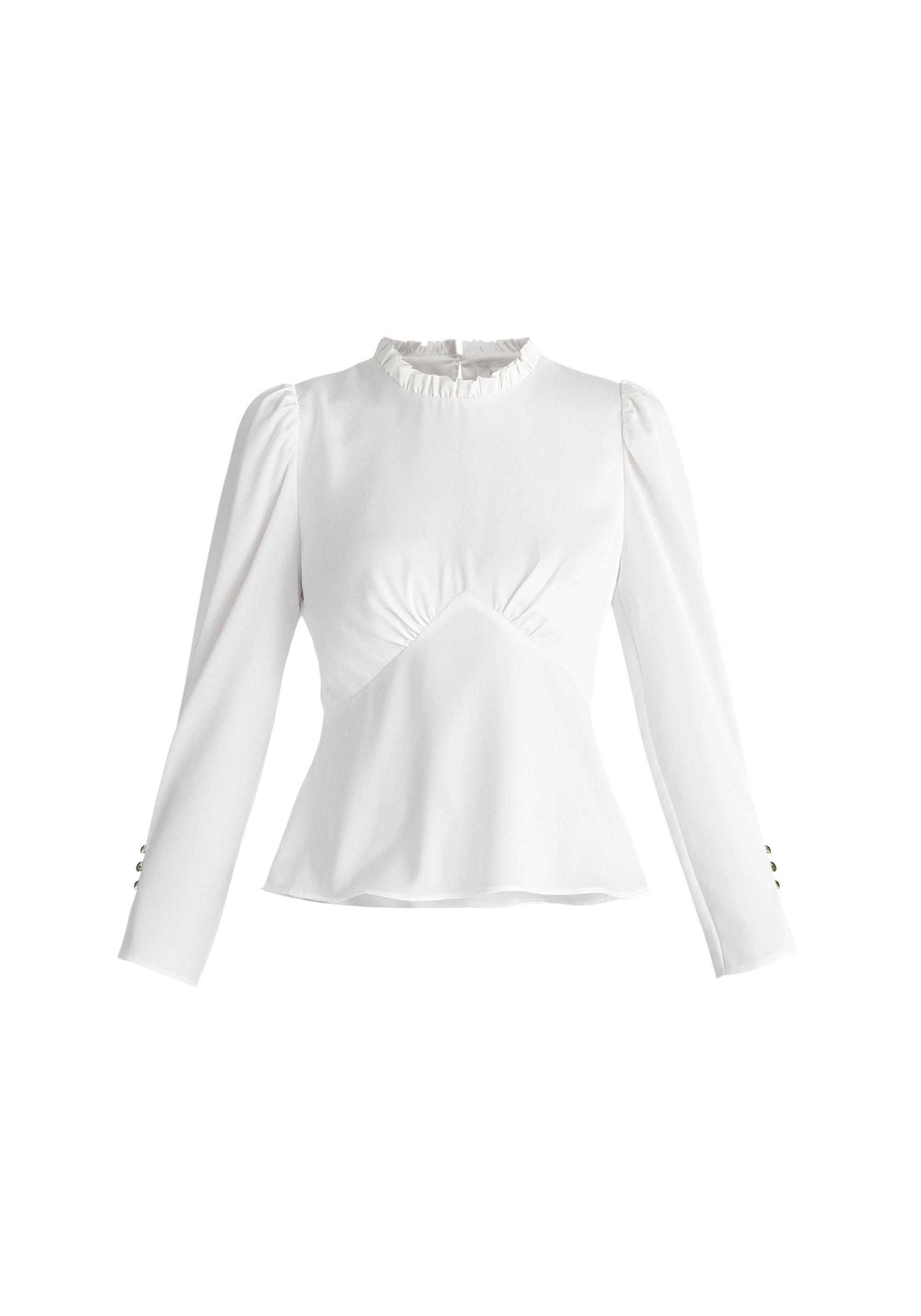Paisie Pleated Collar Satin Blouse in White Cut Out