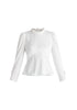 Paisie Pleated Collar Satin Blouse in White Cut Out