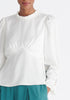 Paisie Pleated Collar Satin Blouse in White Close Up