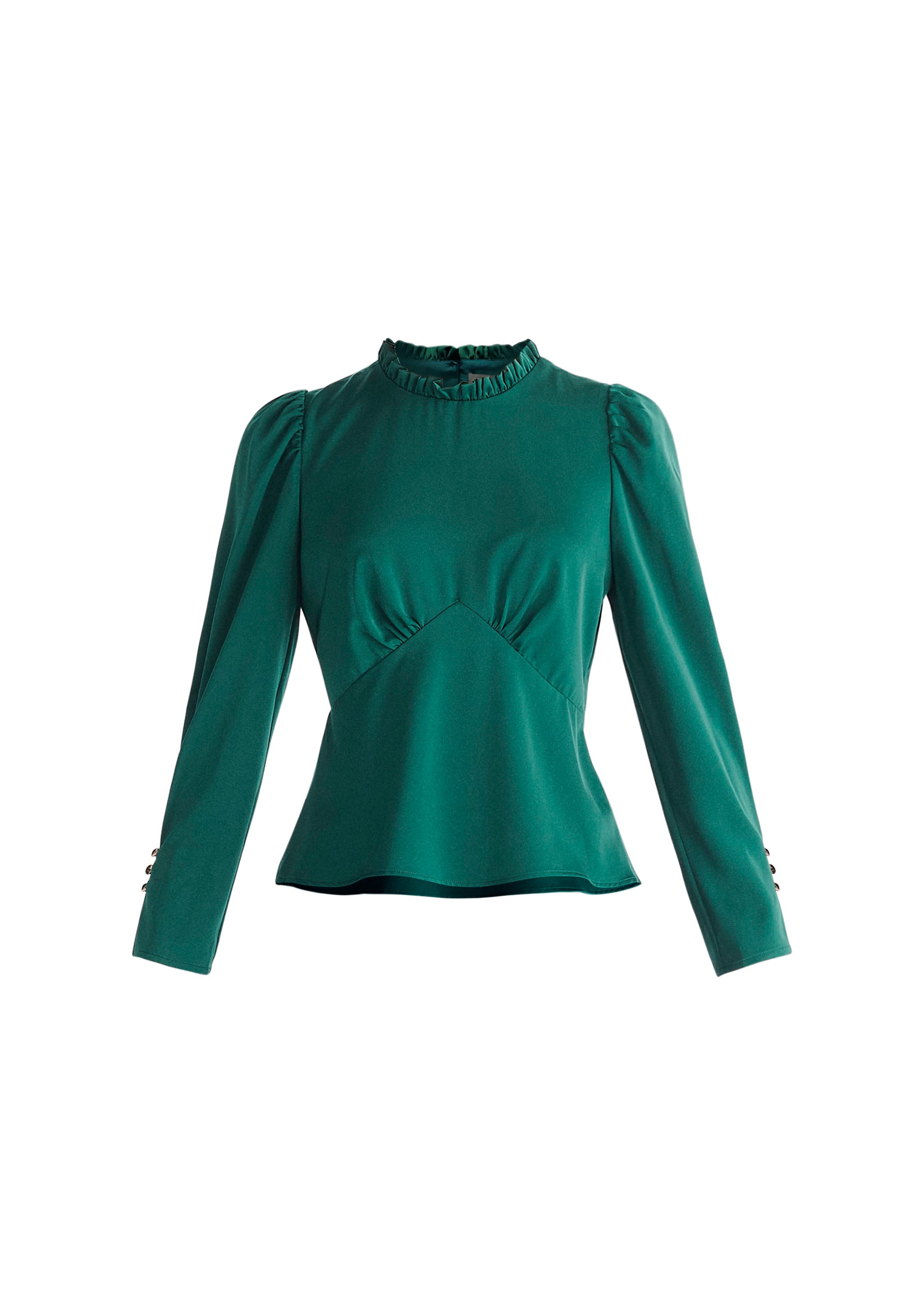 Paisie Pleated Collar Satin Blouse in Green Cut Out
