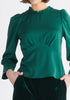 Paisie Pleated Collar Satin Blouse in Green Close Up