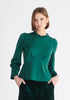 Paisie Pleated Collar Satin Blouse in Green