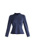 Paisie Pleated Collar Satin Blouse in Navy Cut Out