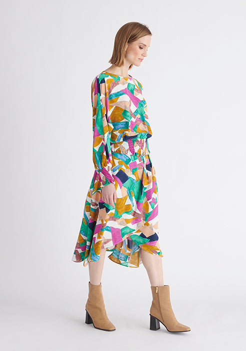 Paisie Multicolour Asymmetric Geometrical Print Skirt