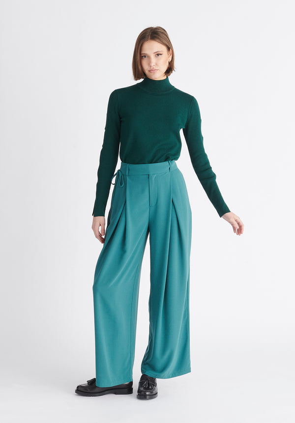 Paisie Pleated High Waist Trousers in Teal
