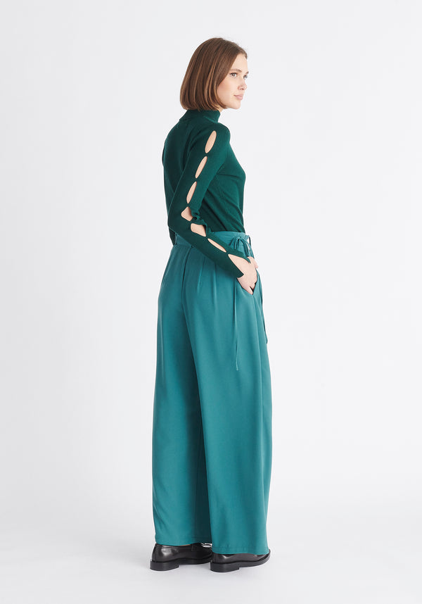 Paisie Pleated High Waist Trousers in Teal Back