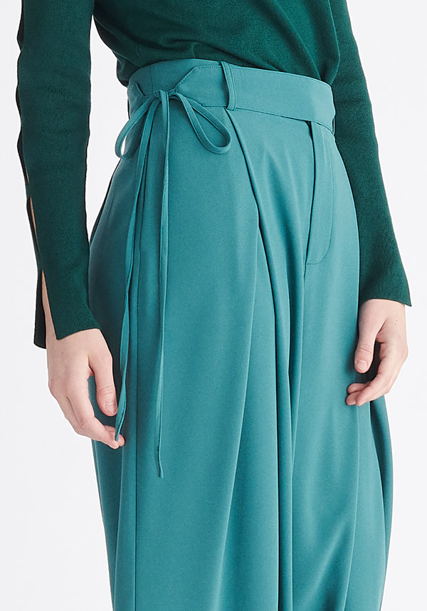 Paisie Pleated High Waist Trousers in Teal Close Up