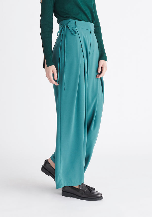 Paisie Pleated High Waist Trousers in Teal