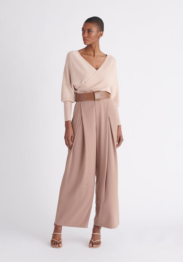 Paisie Pleated High Waist Trousers in Taupe