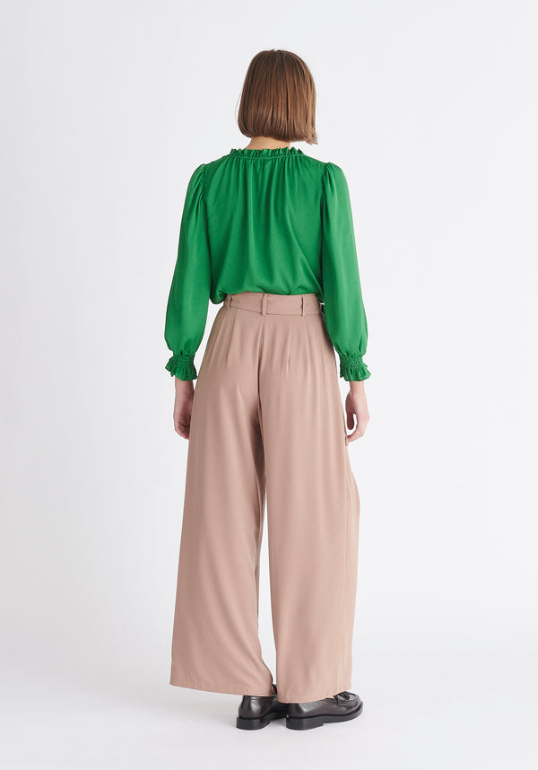 Paisie Pleated High Waist Trousers in Taupe Back