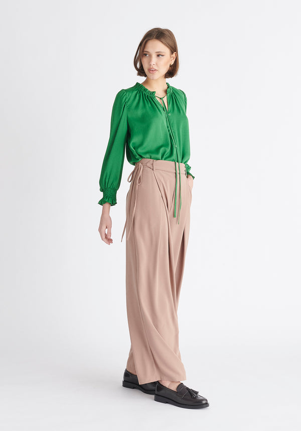 Paisie Pleated High Waist Trousers in Taupe