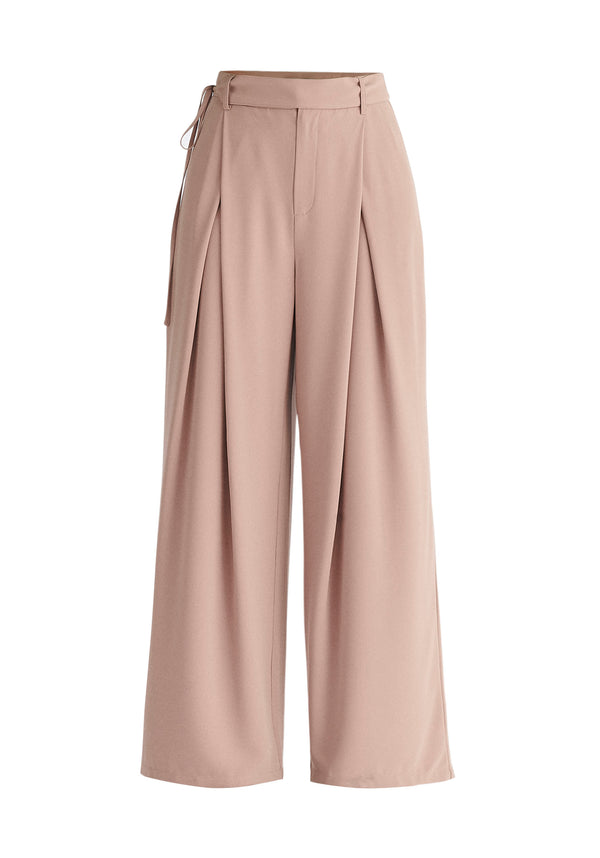 Paisie Pleated High Waist Trousers in Taupe Cut Out