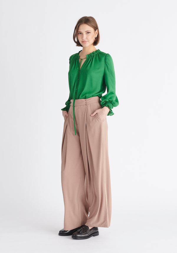Paisie Pleated High Waist Trousers in Taupe