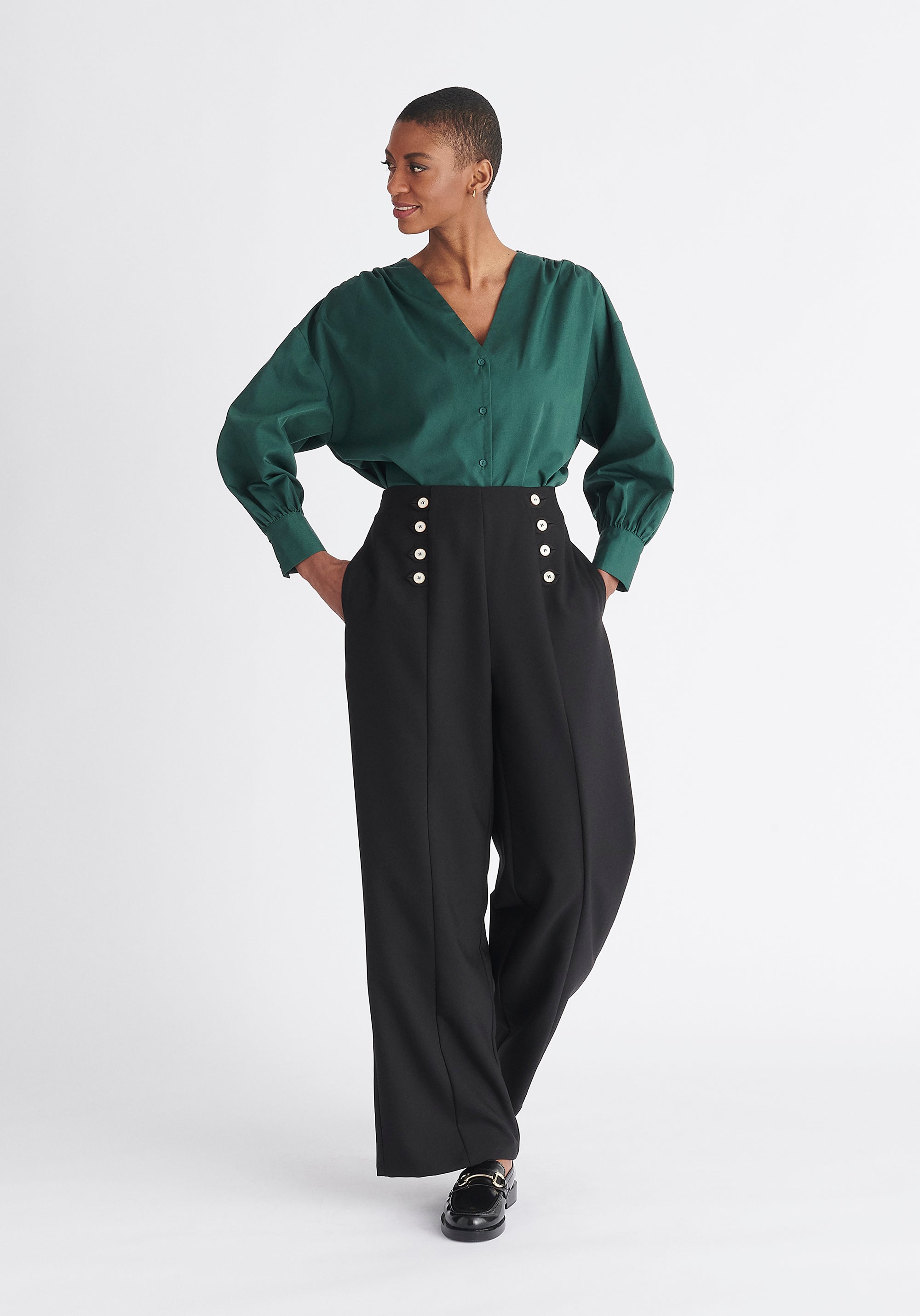 Paisie Button Waist Trousers in Black