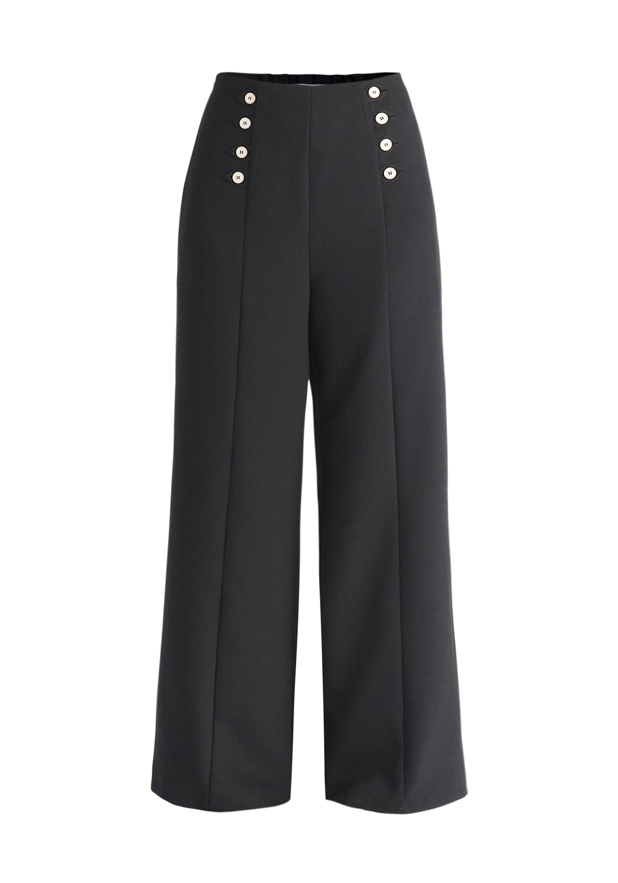 Paisie Button Waist Trousers in Black Cut Out