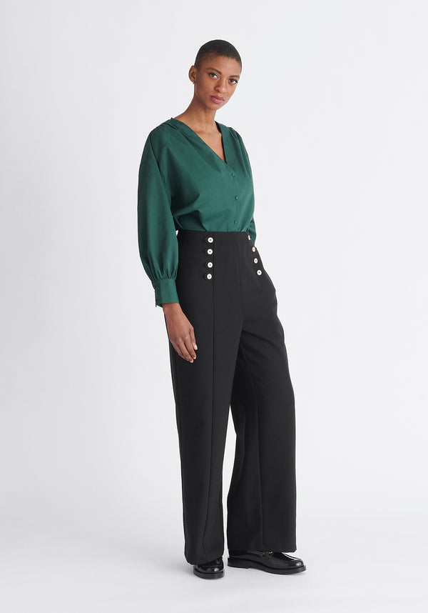Paisie Button Waist Trousers in Black