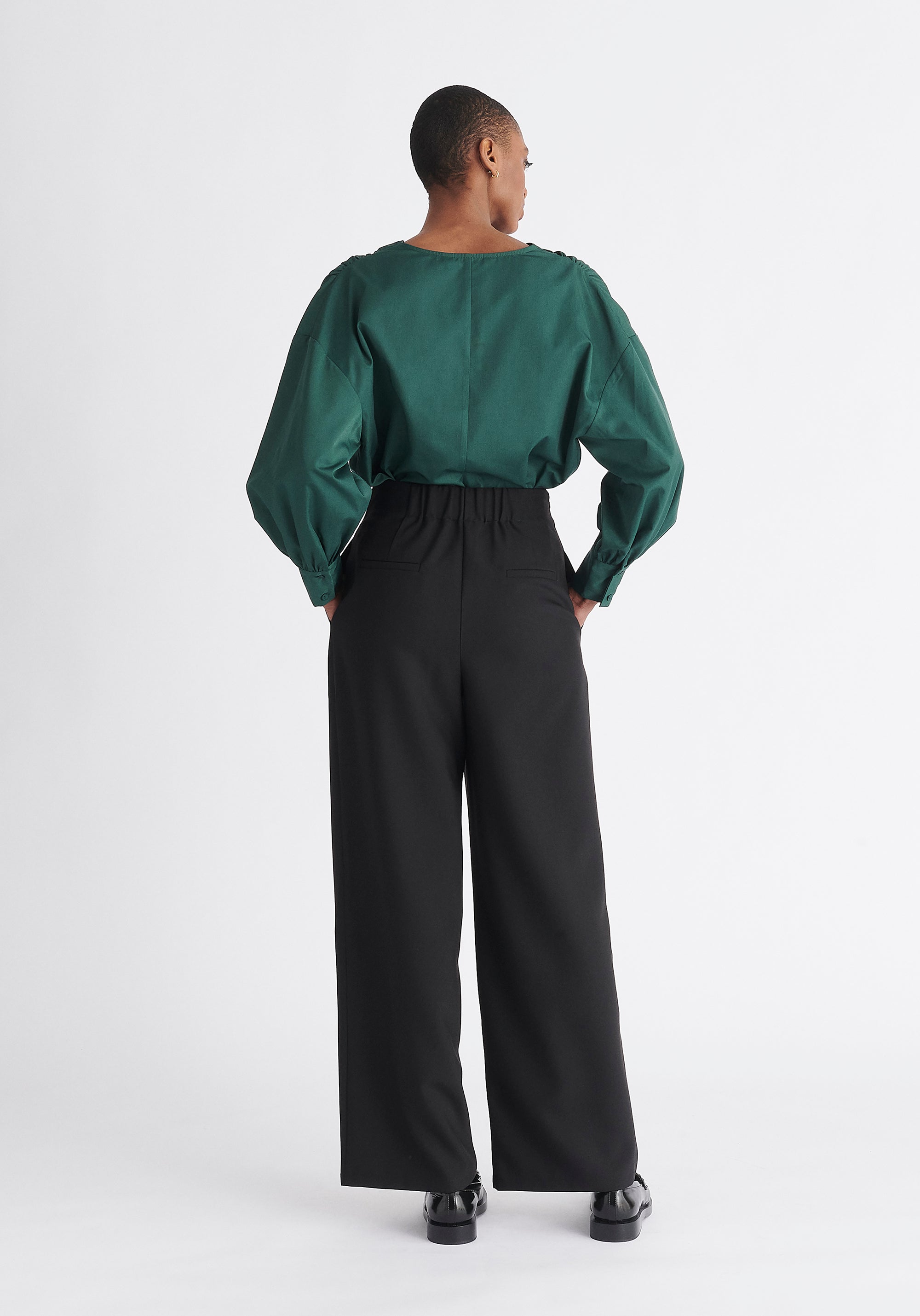 Paisie Button Waist Trousers in Black Back