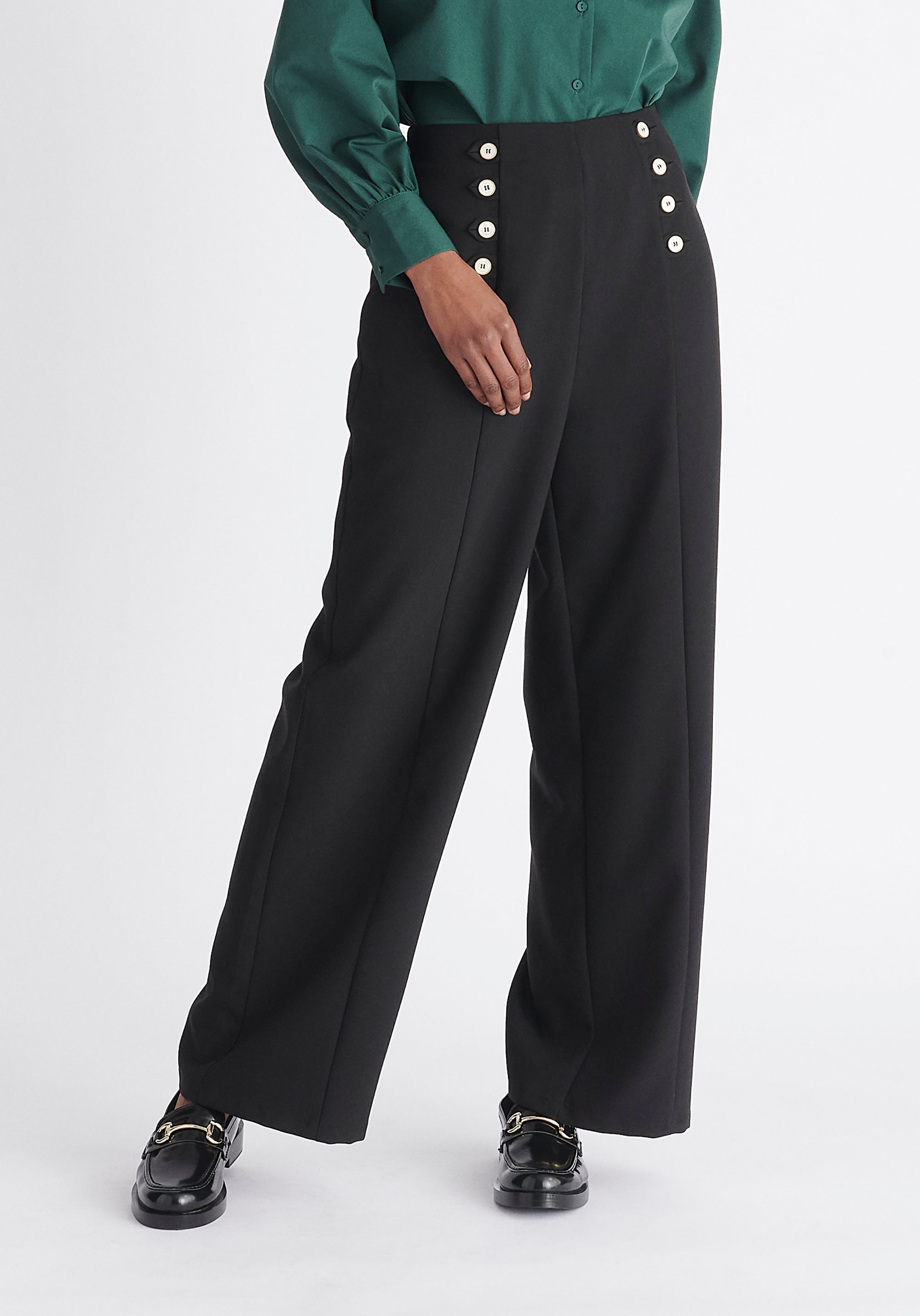 Paisie Button Waist Trousers in Black