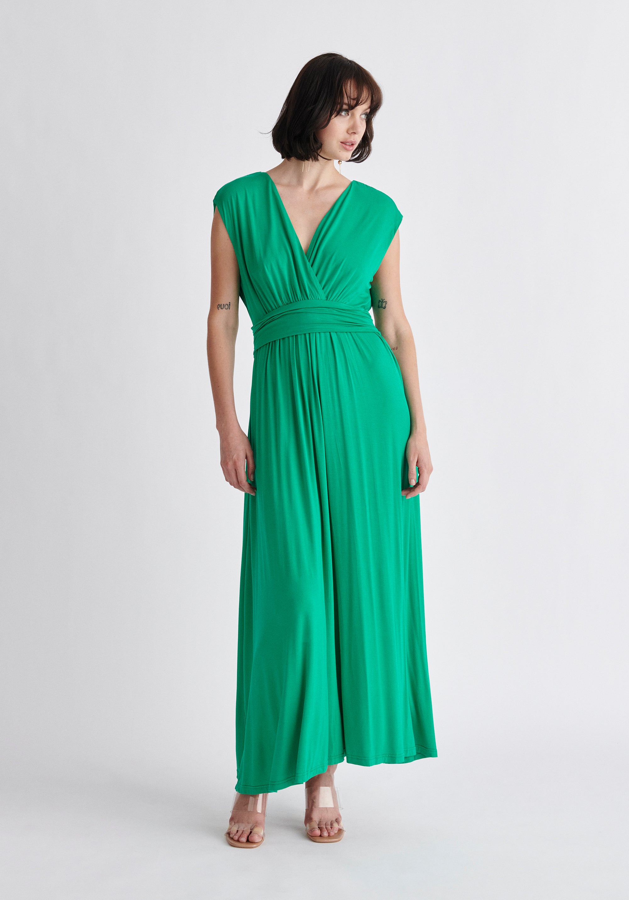 Paisie Tie-Back Jersey Dress in Green