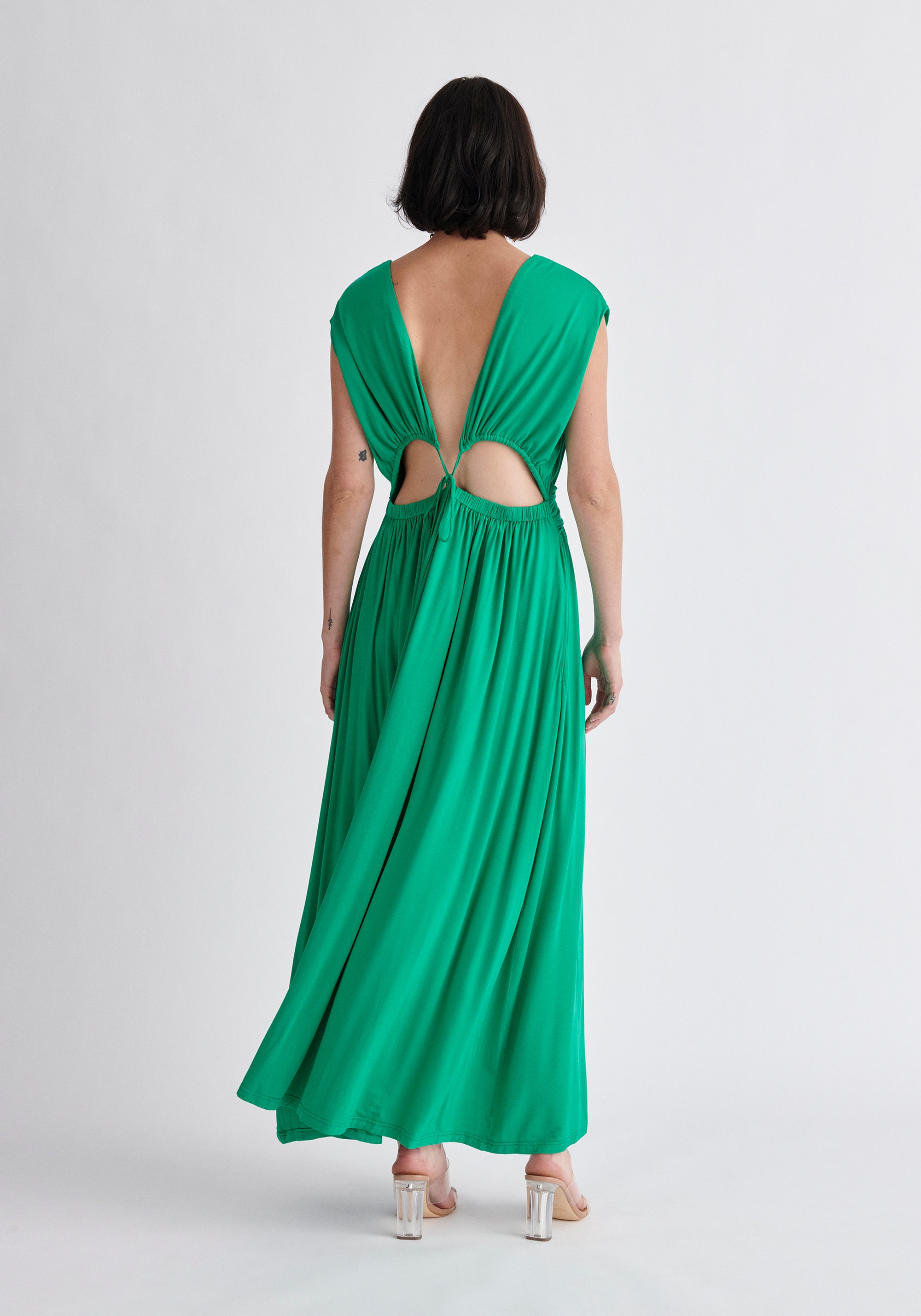 Paisie Tie-Back Jersey Dress in Green Back