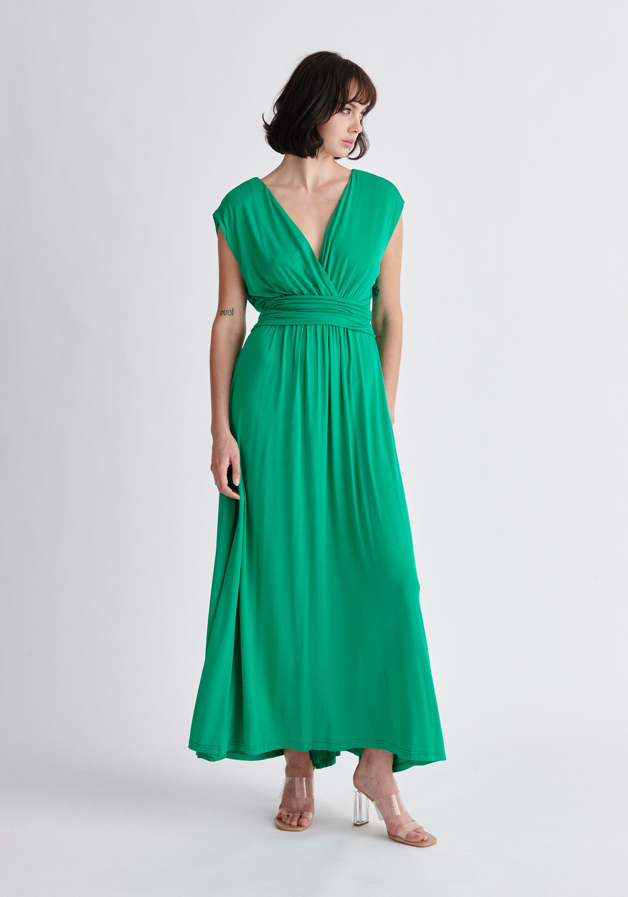 Paisie Tie-Back Jersey Dress in Green