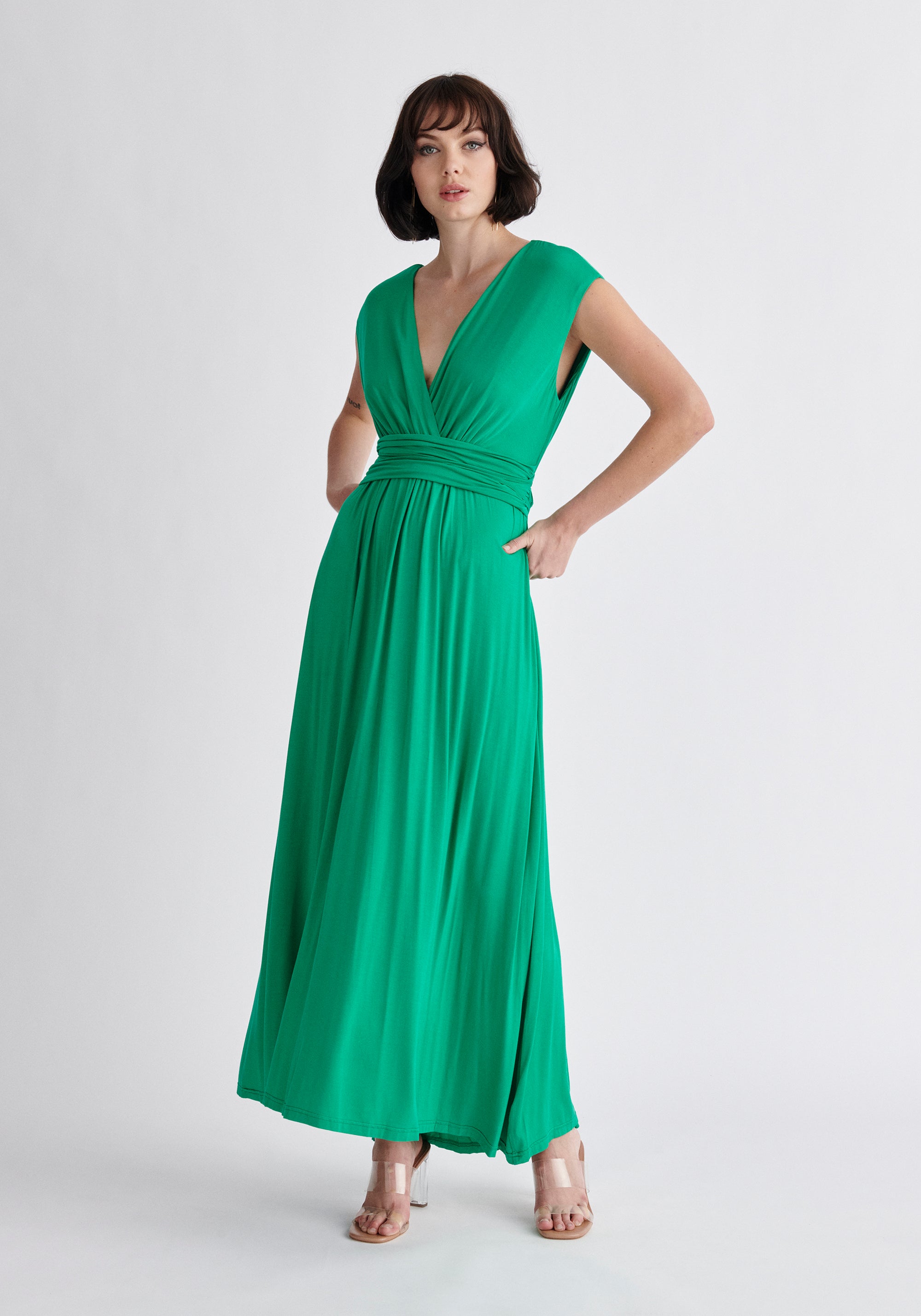 Paisie Tie-Back Jersey Dress in Green
