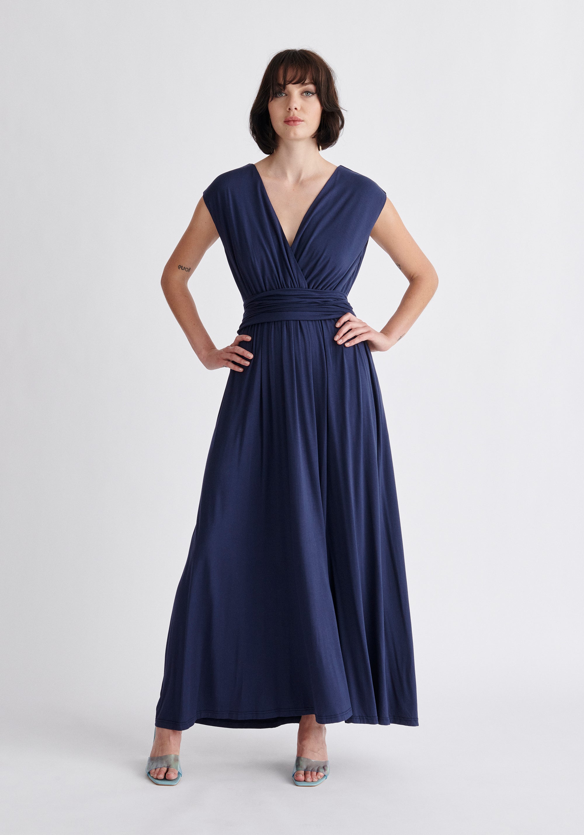 Paisie Tie-Back Jersey Dress in Navy