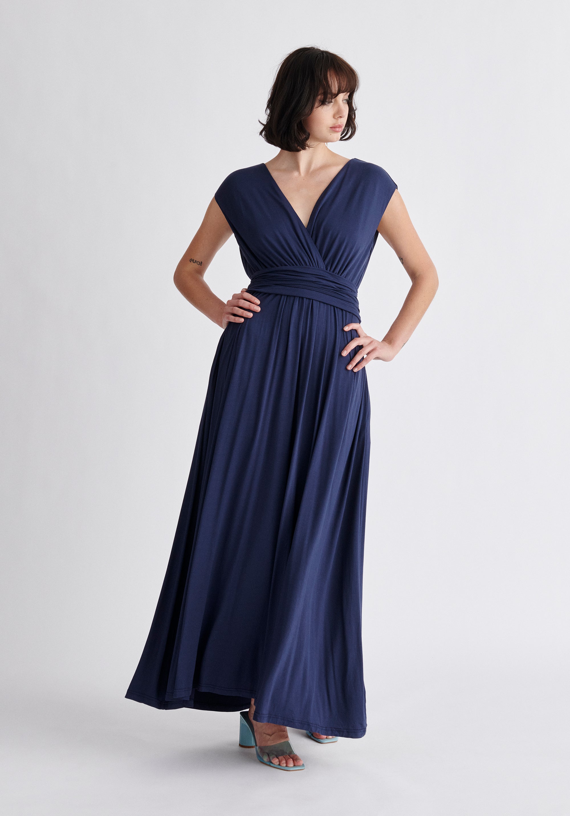 Paisie Tie-Back Jersey Dress in Navy