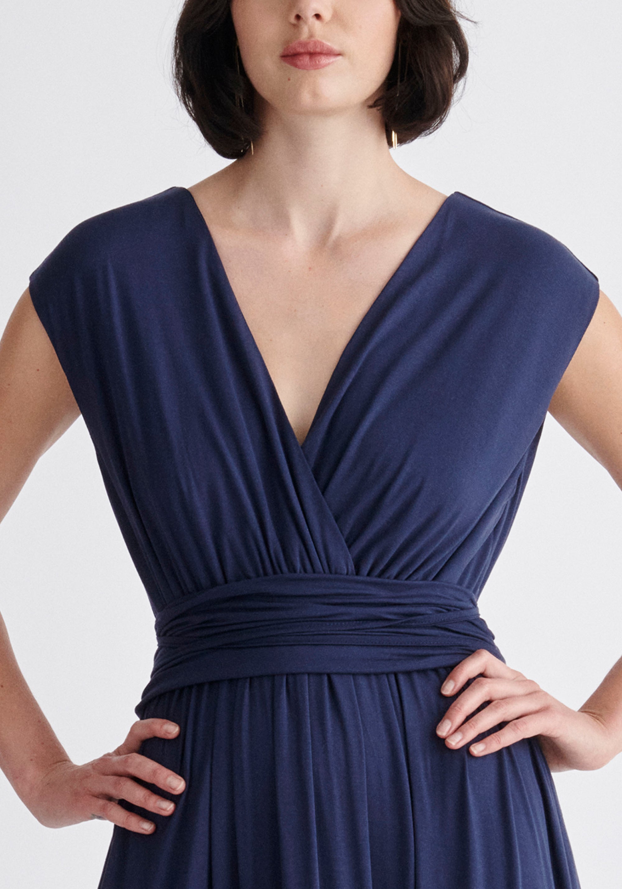 Paisie Tie-Back Jersey Dress in Navy Close Up