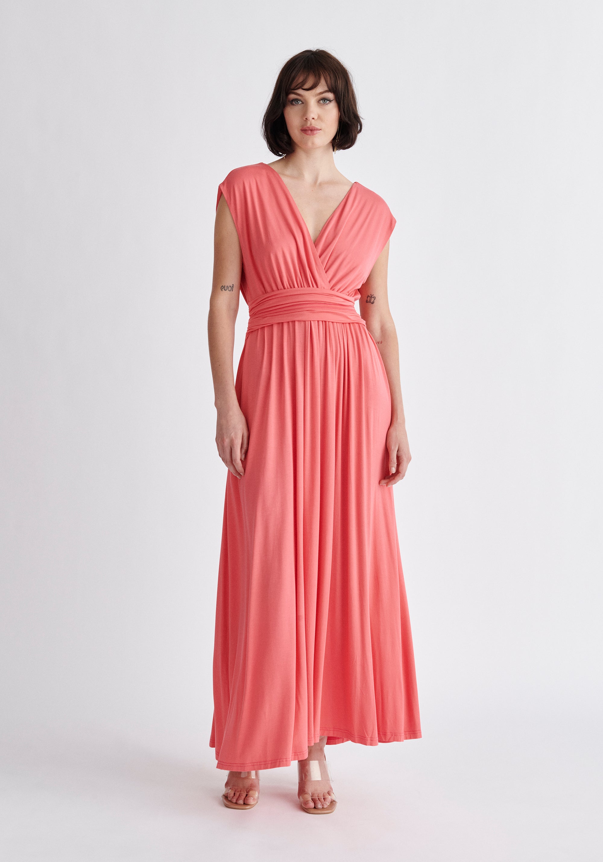 Paisie Tie-Back Jersey Dress in Coral Pink