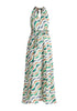 Paisie Wave Print Halterneck Maxi Dress in Green Cut Out