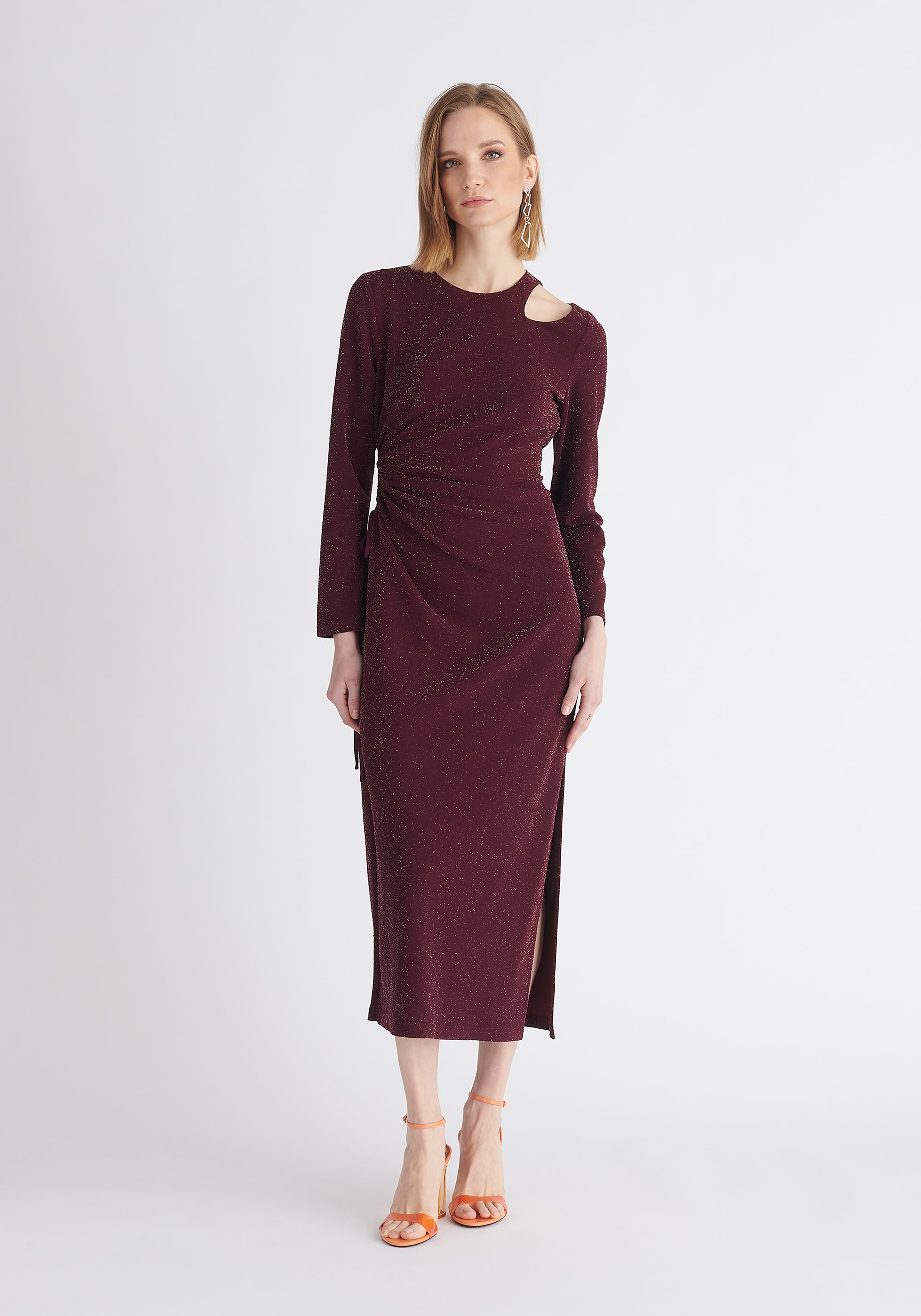 Paisie Sparkly Cut Out Dress in Purple