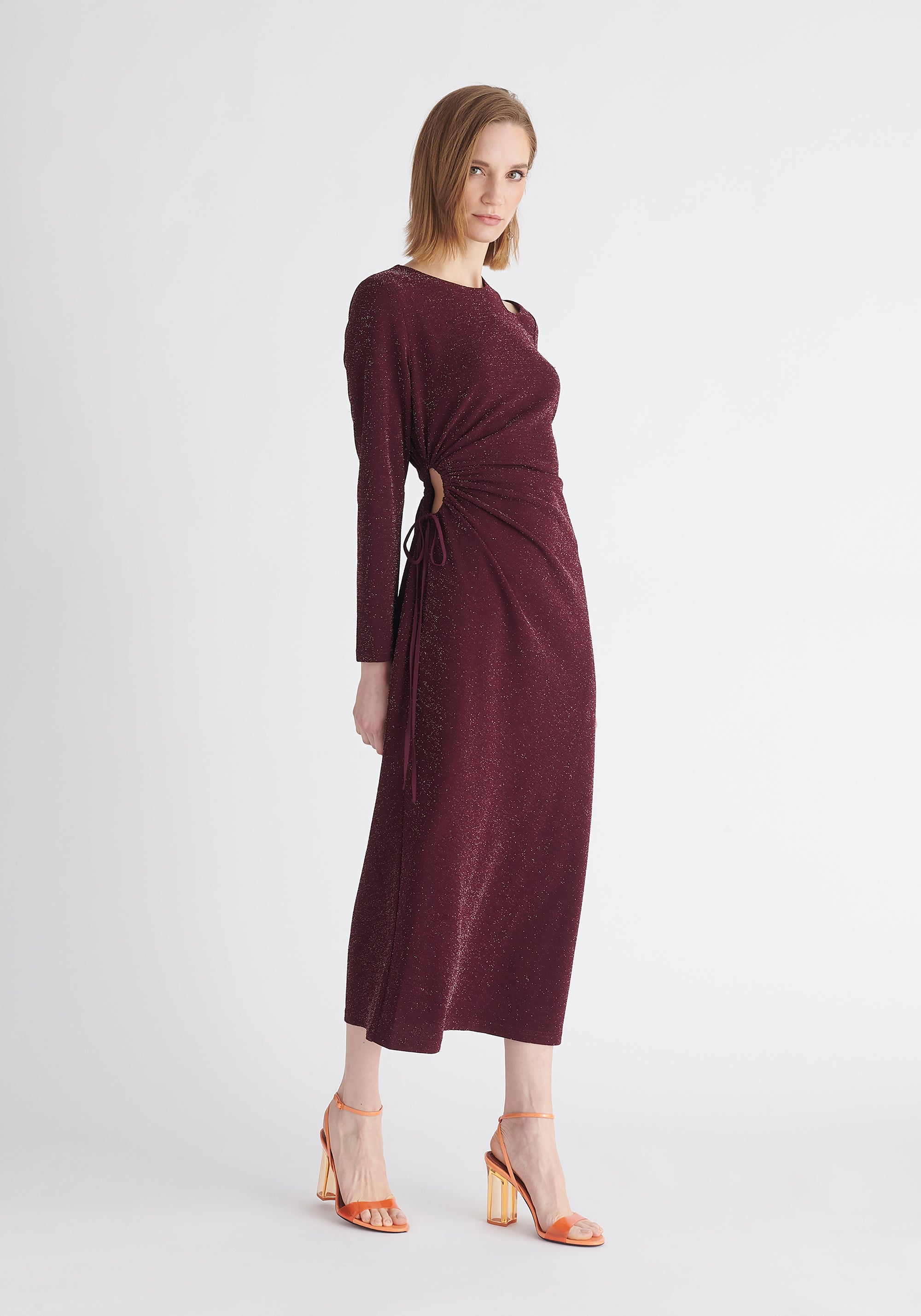 Paisie Sparkly Cut Out Dress in Purple