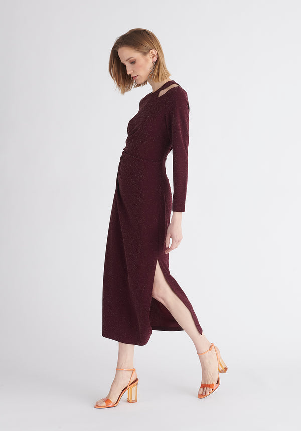 Paisie Sparkly Cut Out Dress in Purple Side