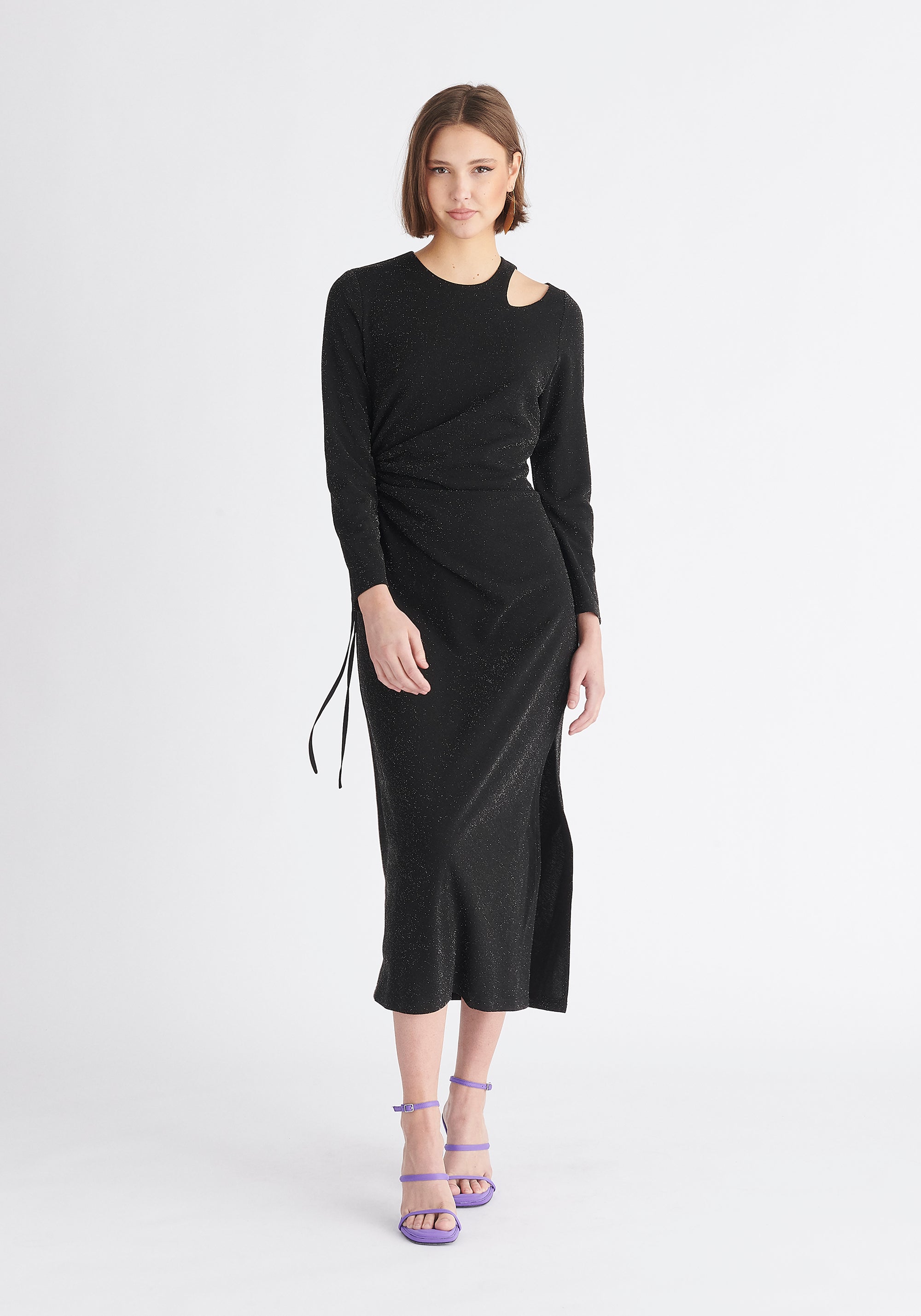 Paisie Sparkly Cut Out Dress in Black