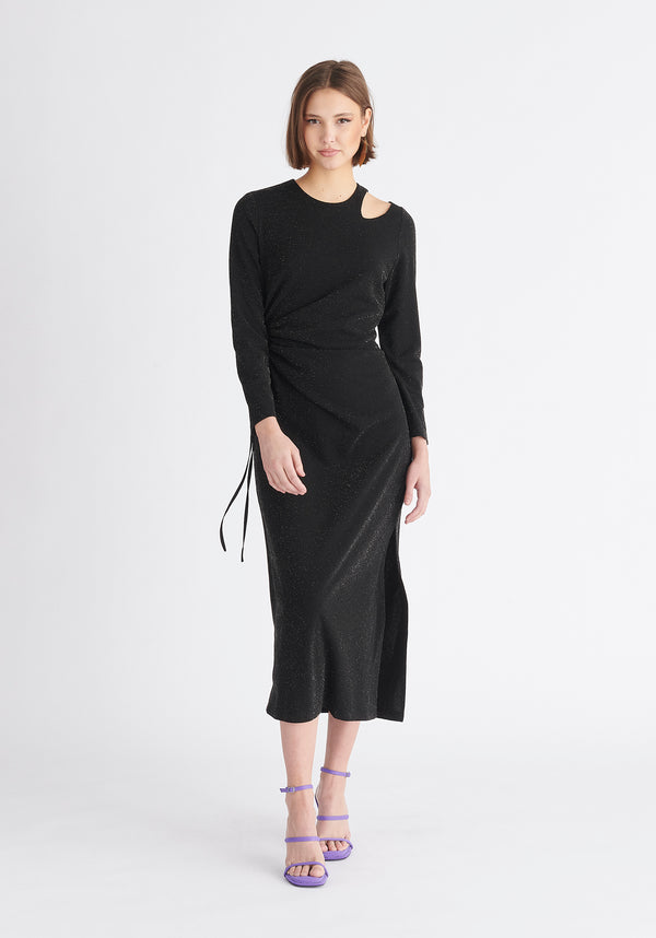 Paisie Sparkly Cut Out Dress in Black