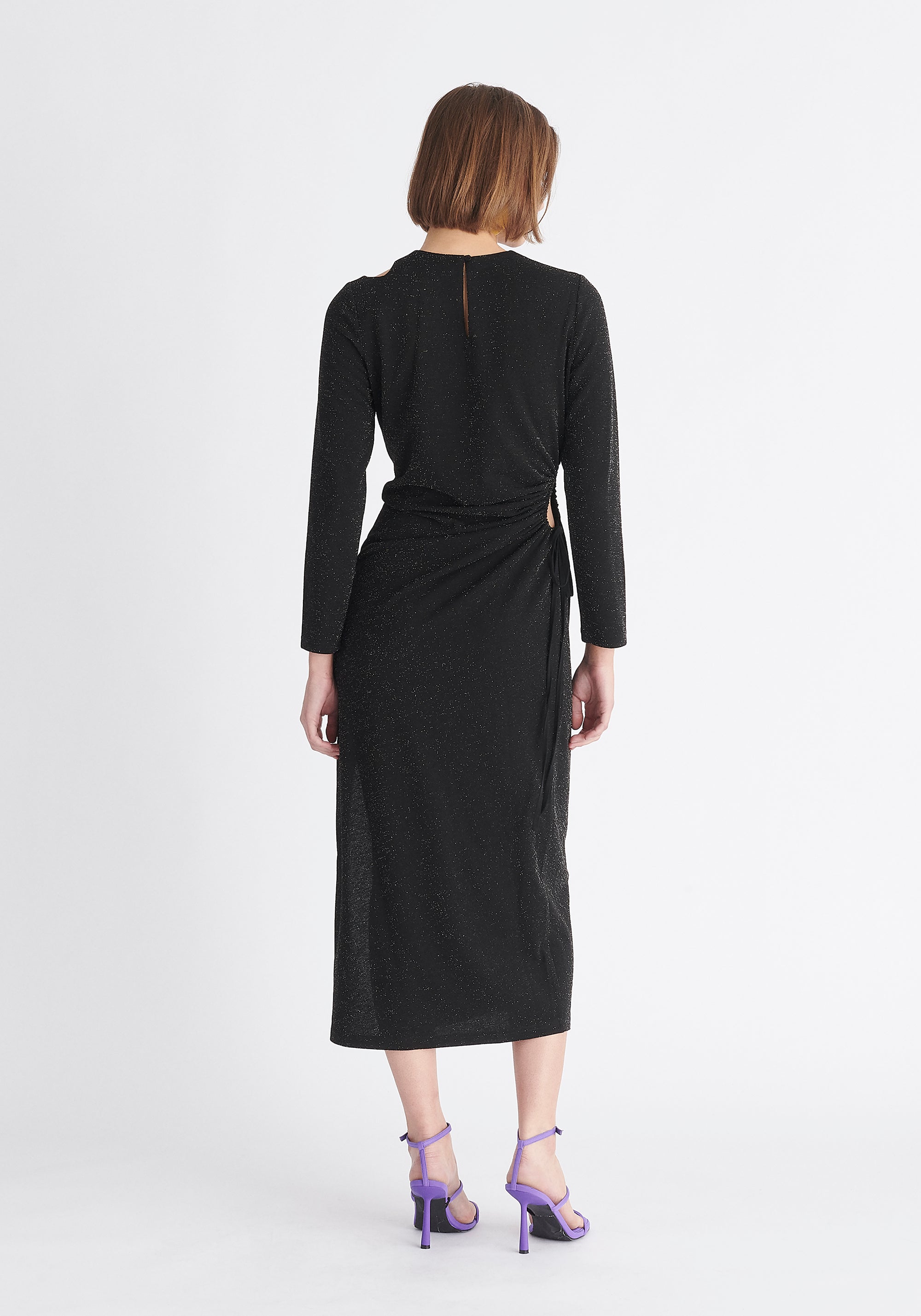 Paisie Sparkly Cut Out Dress in Black Back