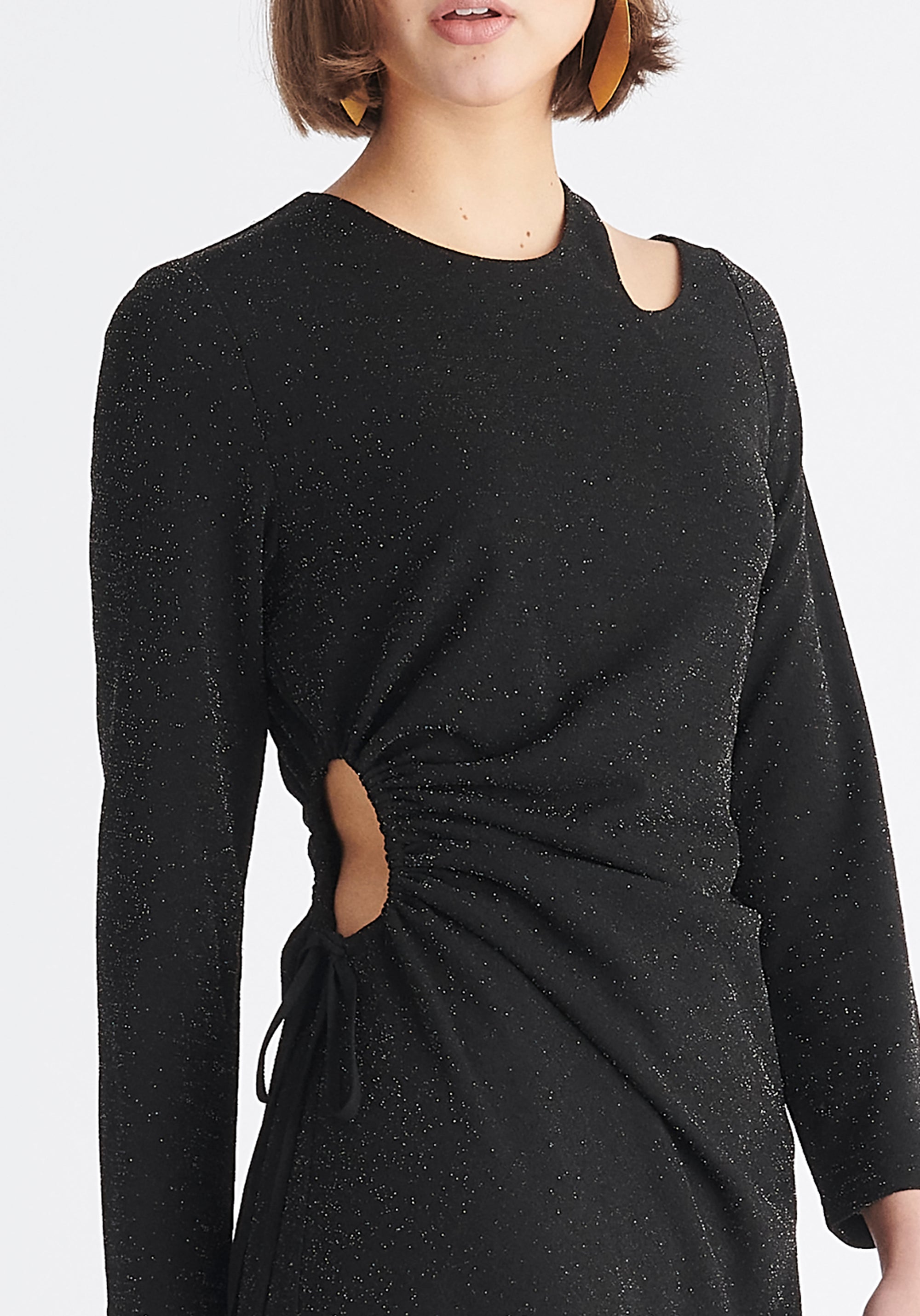 Paisie Sparkly Cut Out Dress in Black Close Up