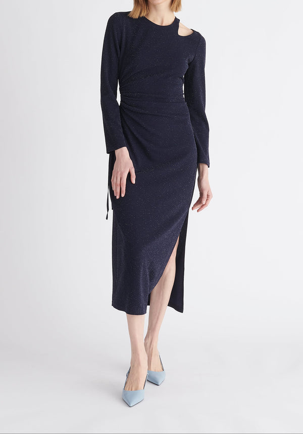 Paisie Sparkly Cut Out Dress in Navy