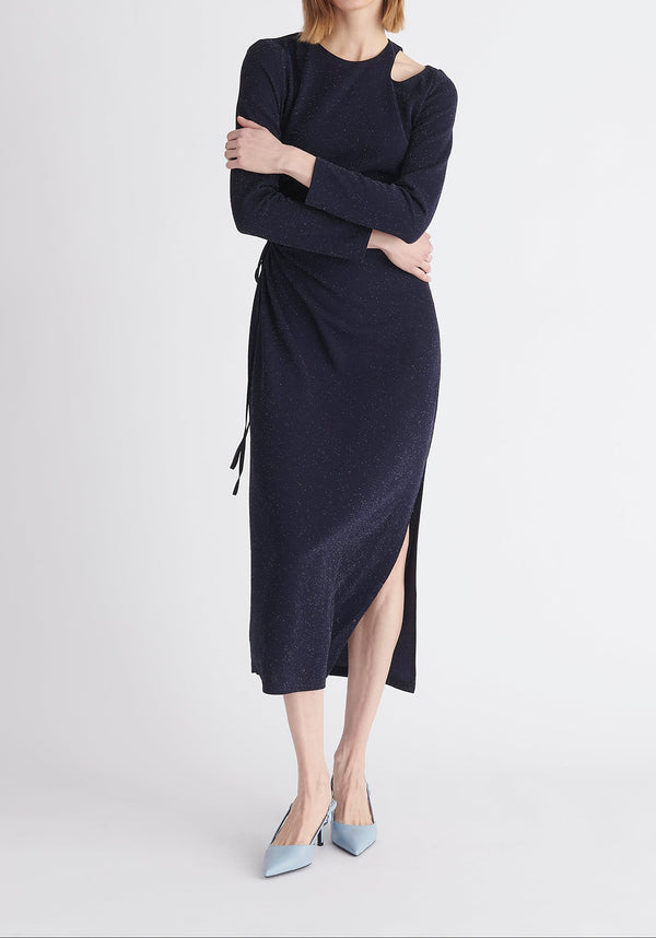 Paisie Sparkly Cut Out Dress in Navy