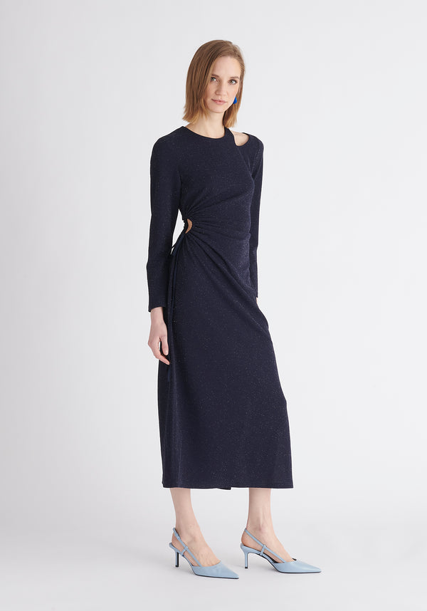 Paisie Sparkly Cut Out Dress in Navy Side